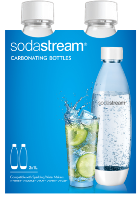 SodaStream 1 Litre White Fuse Bottle Twin Pack
