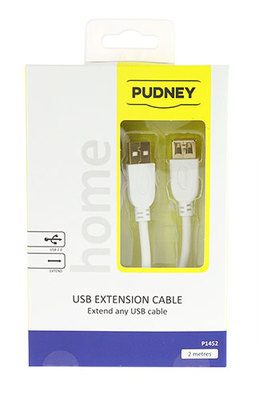 P1452 pudney usb a plug to usb a socket v2 0 2 metre white