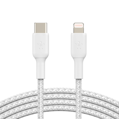 Caa004bt1mwh   belkin braided usb c to lightning cable %281m   3.3ft  white%29 %281%29