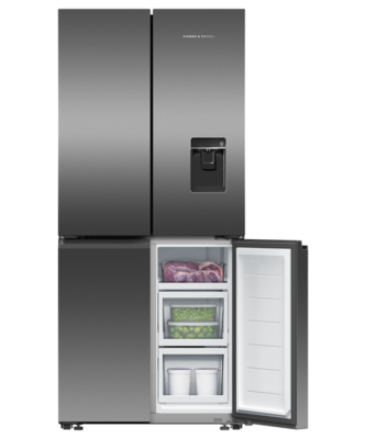 Rf500qnub1   fisher   paykel quad door fridge freezer 498l with ice   water black stainless steel %282%29