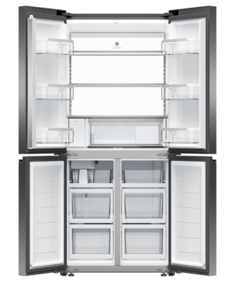 Rf500qnub1   fisher   paykel quad door fridge freezer 498l with ice   water black stainless steel %283%29