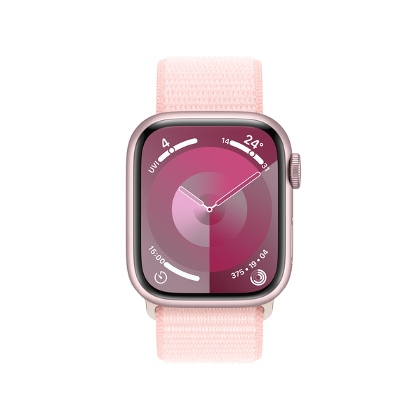 Apple watch series 9 lte 41mm pink aluminium light pink sport loop pdp image position 2  anz