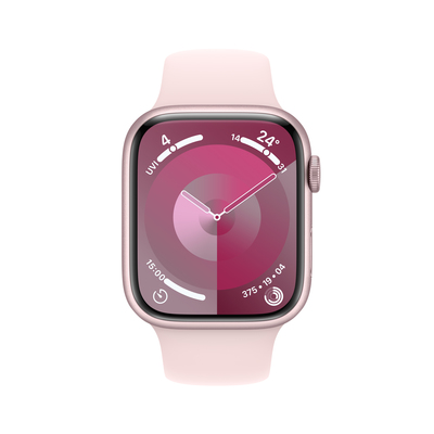Apple watch series 9 lte 45mm pink aluminium light pink sport band pdp image position 2  anz
