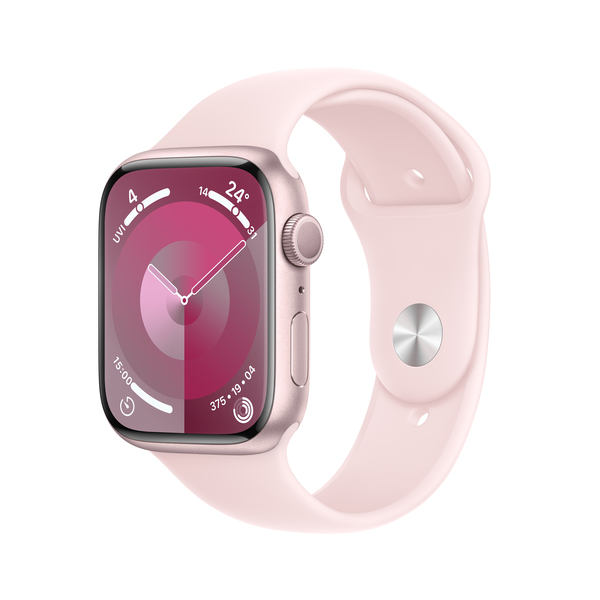 Apple watch series 9 gps 45mm pink aluminium light pink sport band pdp image position 1  anz