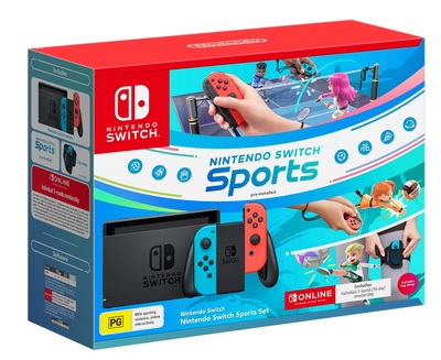Nintendo switch neon console bundle with switch sports set incl. leg strap   3 months switch online 1