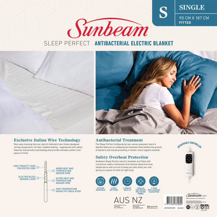 Bla6321   sunbeam sleep perfect antibacterial electric blanket single %282%29