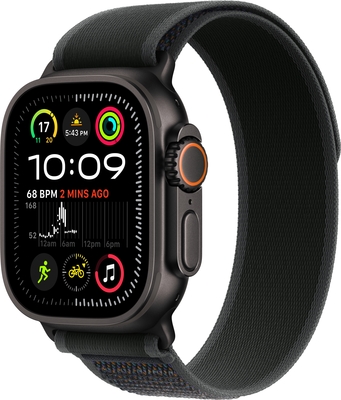 Apple watch ultra 2 cellular 49mm black titanium black trail loop 34fr screen  auen