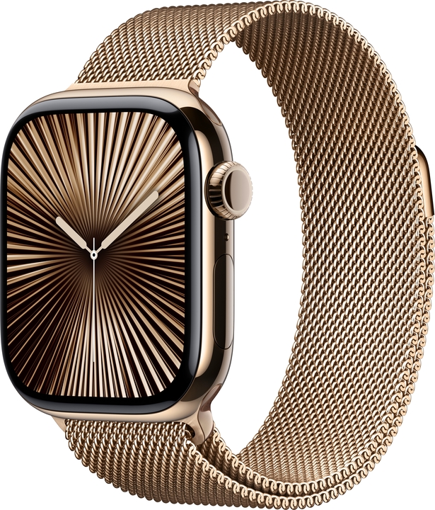 Apple watch series 10 cellular 42mm gold titanium gold milanese loop 34fr screen  usen