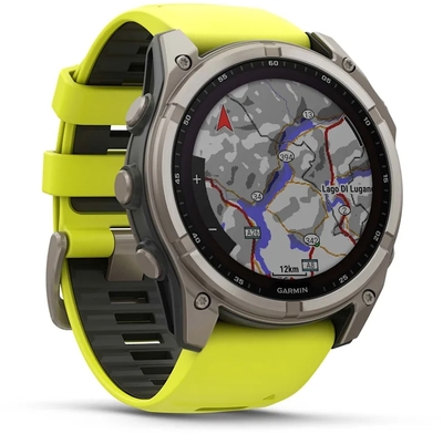 010 02907 22   garmin fenix 8 51 mm  solar  sapphire  titanium with amp yellow graphite silicone band %283%29