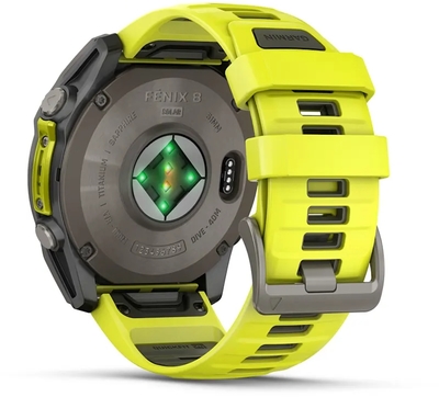 010 02907 22   garmin fenix 8 51 mm  solar  sapphire  titanium with amp yellow graphite silicone band %285%29