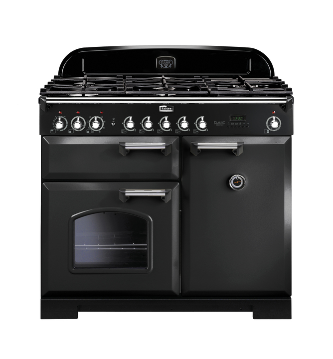 Rs16470 falcon classic deluxe 100 dual fuel in charcoal black with chrome trim